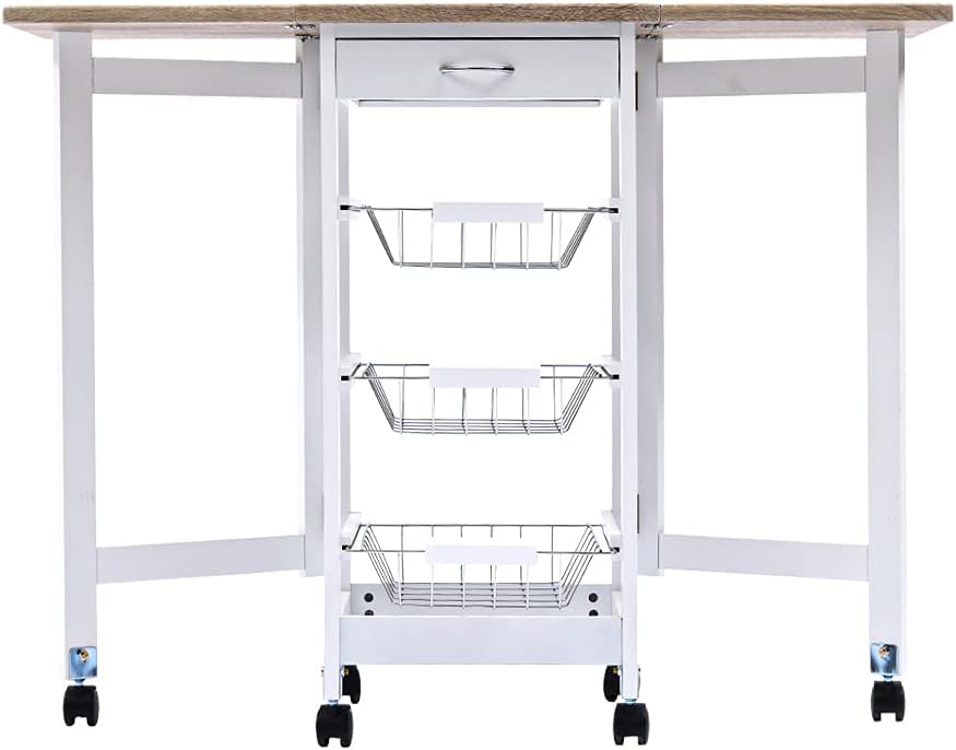 White 5 in 1 Kitchen Island with 3 Spice Rack and 1 Drawer O127214