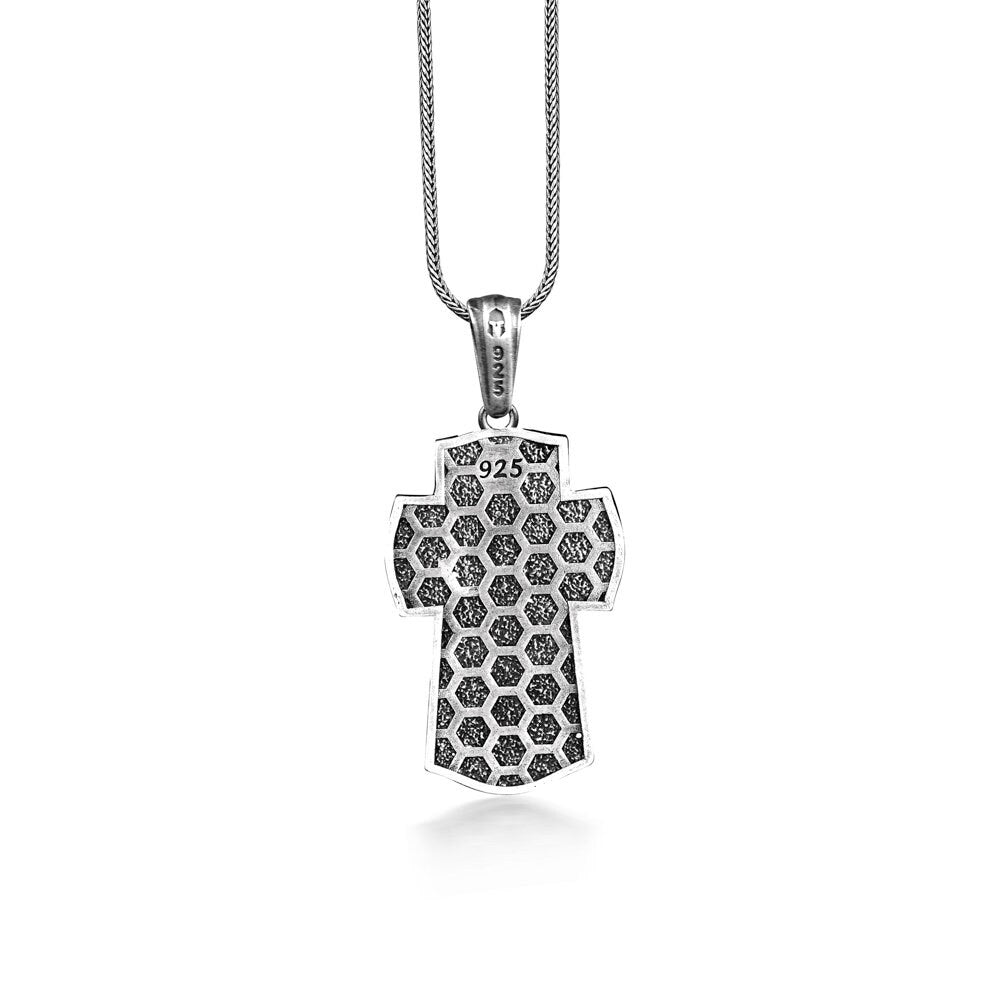 Silver Archangel Michael Cross Pendant Necklace Y17703