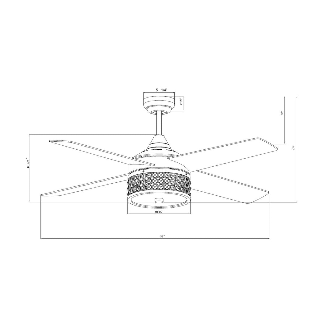 52-Inch Satin Nickel 4-Blades Ceiling Fan with Crystal Shade L716742