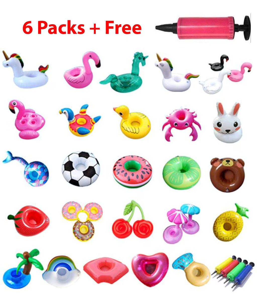 6 Pack Inflatable Cup Holders with Air Pump T31132