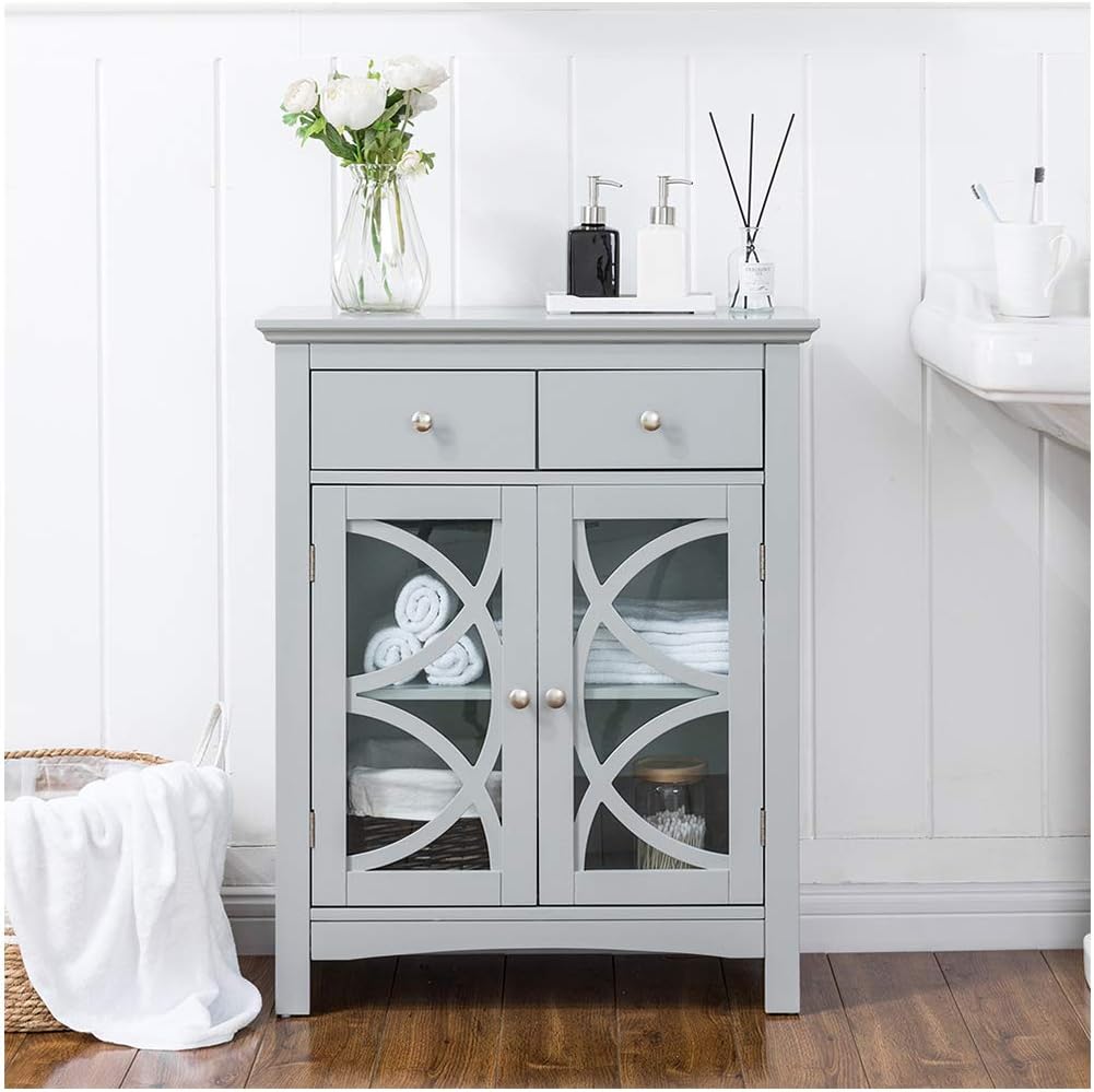Grey Wooden Wall Storage Cabinet with Double Doors, Pack of 2 O238
