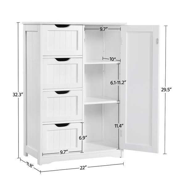 White Four Drawer Wooden Bathroom Floor Cabinet Q8561