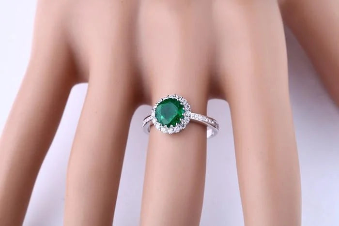 10k White Gold Emerald and Moissanite Engagement Ring J605