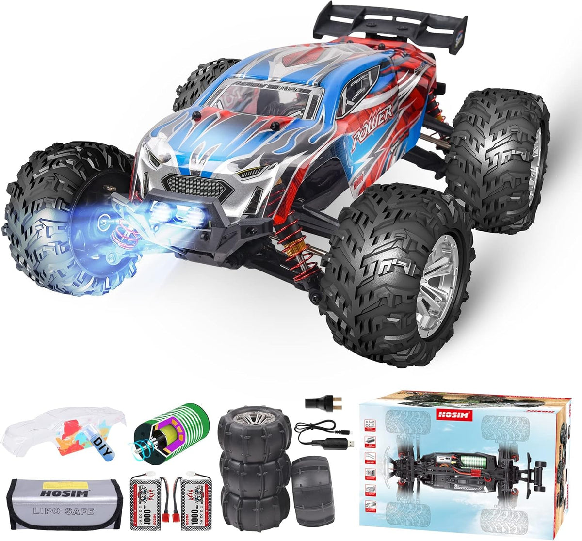 Green Brushless 4WD RC Monster Truck, 1:16 Scale, Pack of 2 Q6709