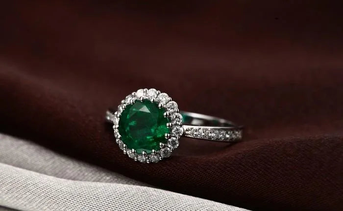 10k White Gold Emerald and Moissanite Engagement Ring J605