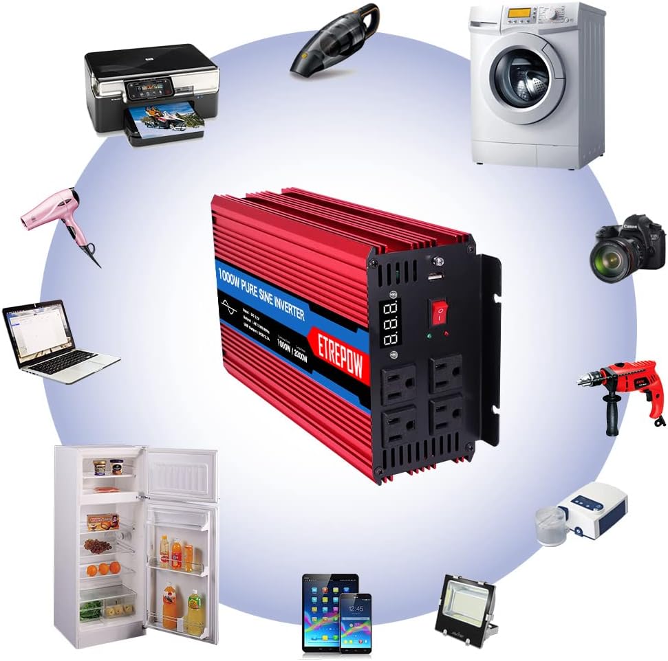 1000 Watt Pure Sine Wave Power Inverter 12V DC to 110V AC Wireless Remote Control R138