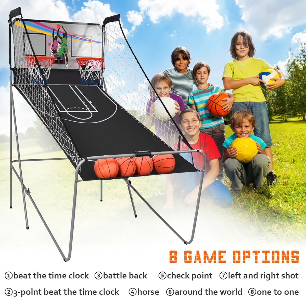 Indoor Basketball Arcade Game Double Electronic Hoops 2 Player with 4 Balls B457