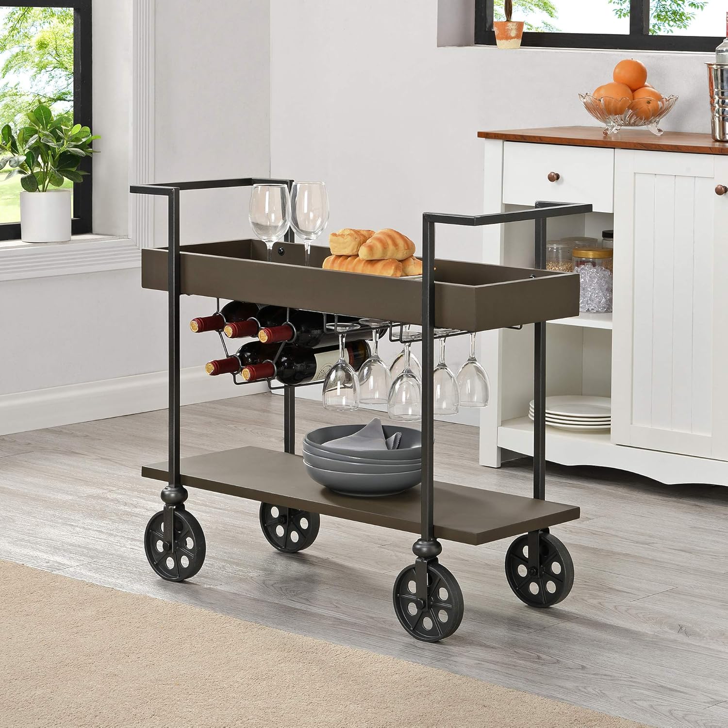 Aged Black Industrial Farmhouse Bar Cart I765