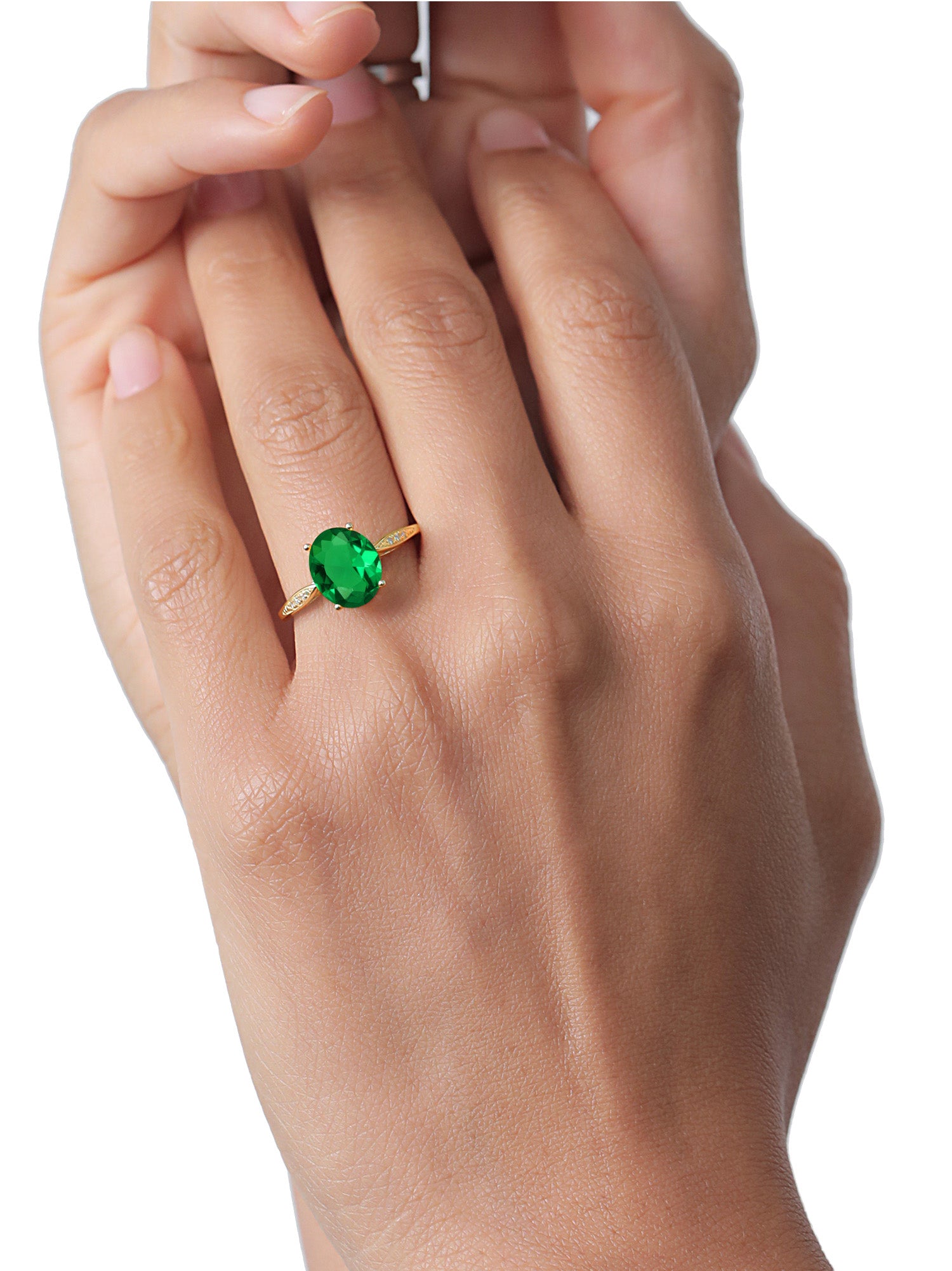 14K Yellow Gold Green Simulated Emerald and Diamond Engagement Ring Y57882