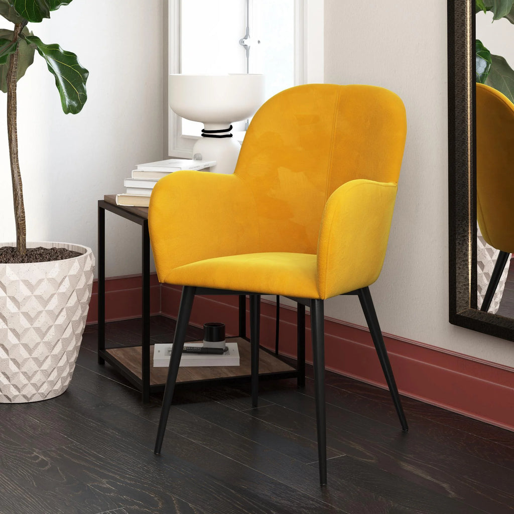 Mustard Yellow Velvet Accent Chair with Metal Legs N662
