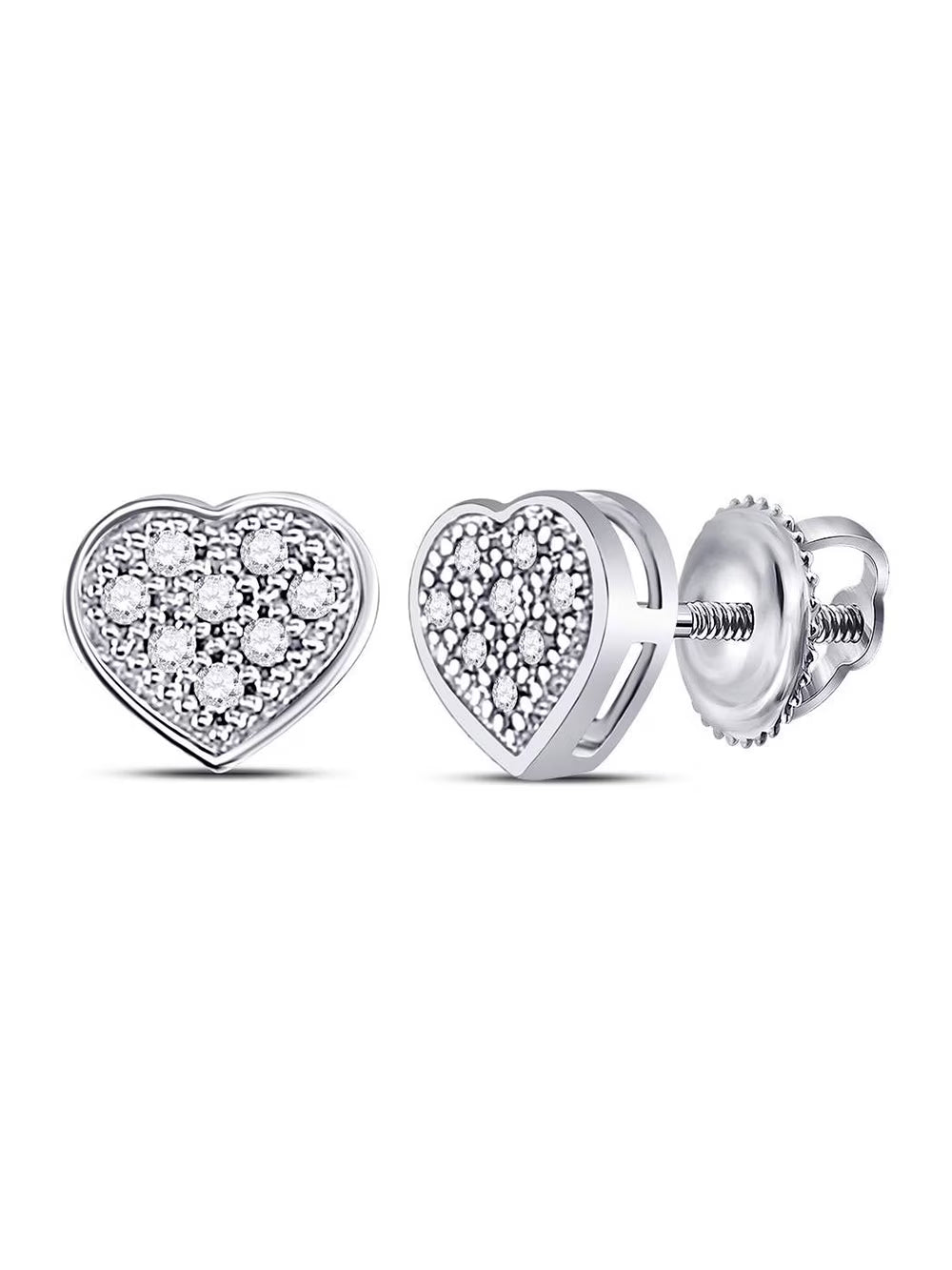 10kt White Gold Diamond Heart Cluster Earrings 1/20 Cttw D63397