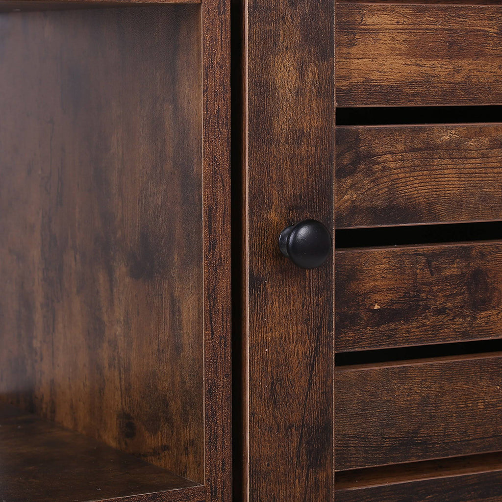 Rustic Brown Wooden Storage Cabinet with Shutter Door and 3 Compartments O1238