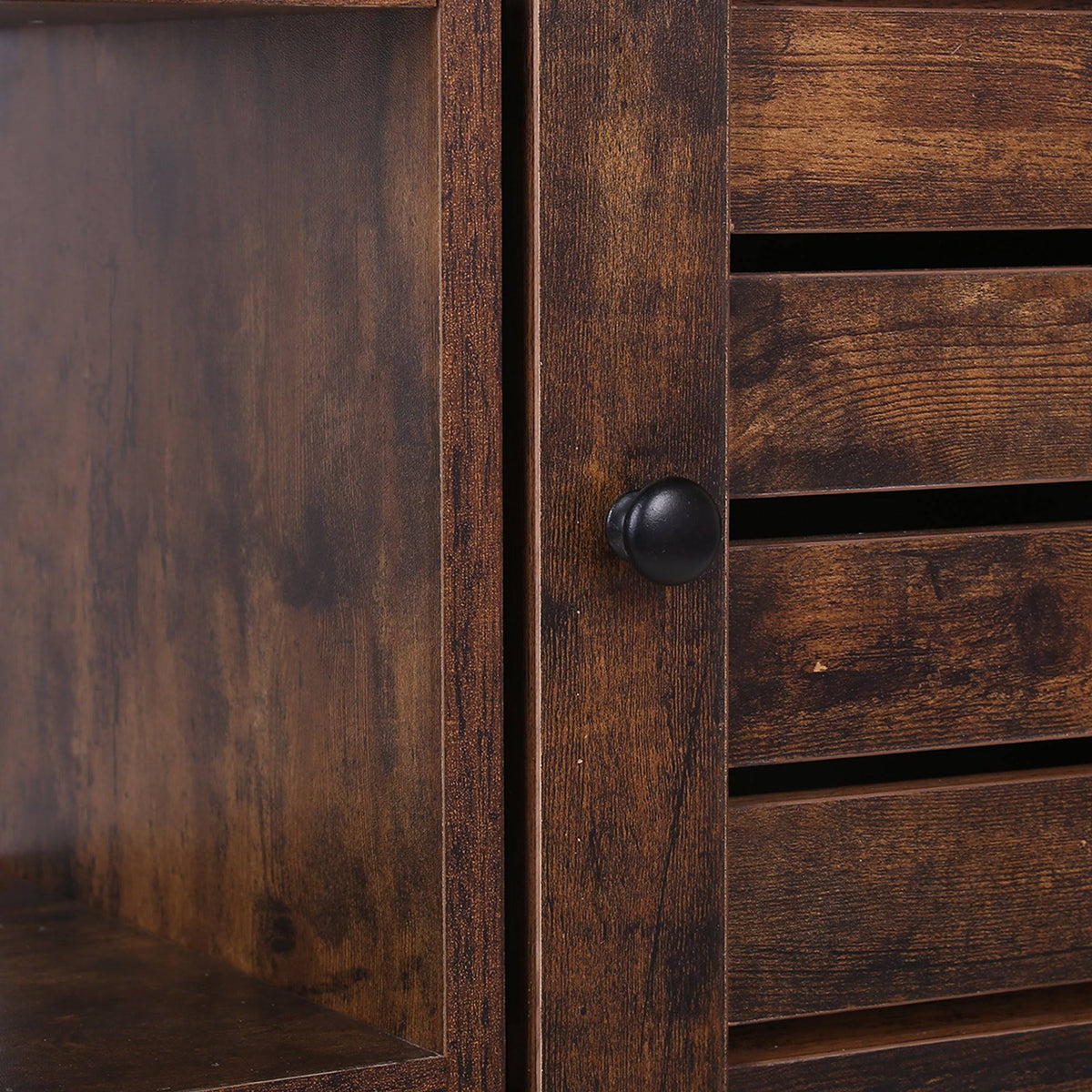 Rustic Brown Wooden Storage Cabinet with Shutter Door and 3 Compartments O1238