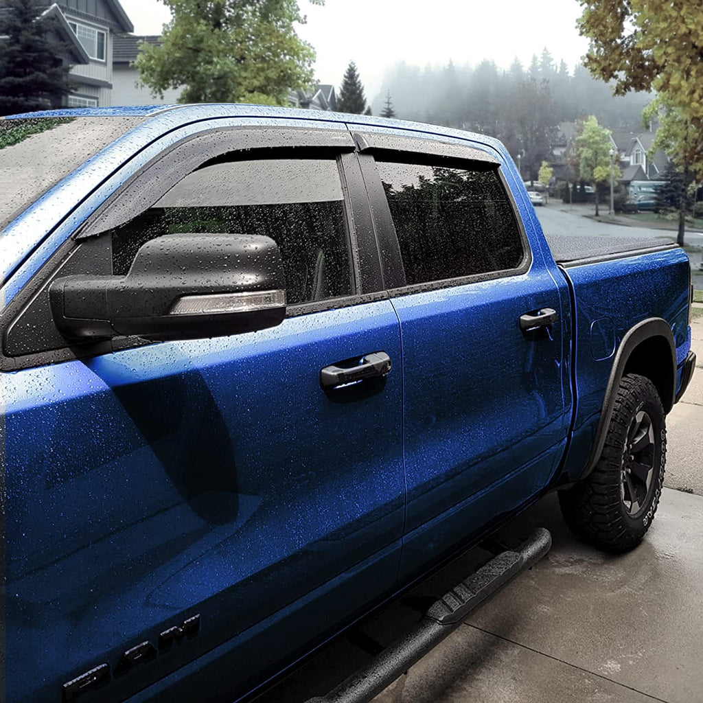 Shatterproof Side Window Deflectors for Trucks Dodge RAM 1500 2019-2022 Crew Cab, Tape-on Rain Guards, 4pcs T184