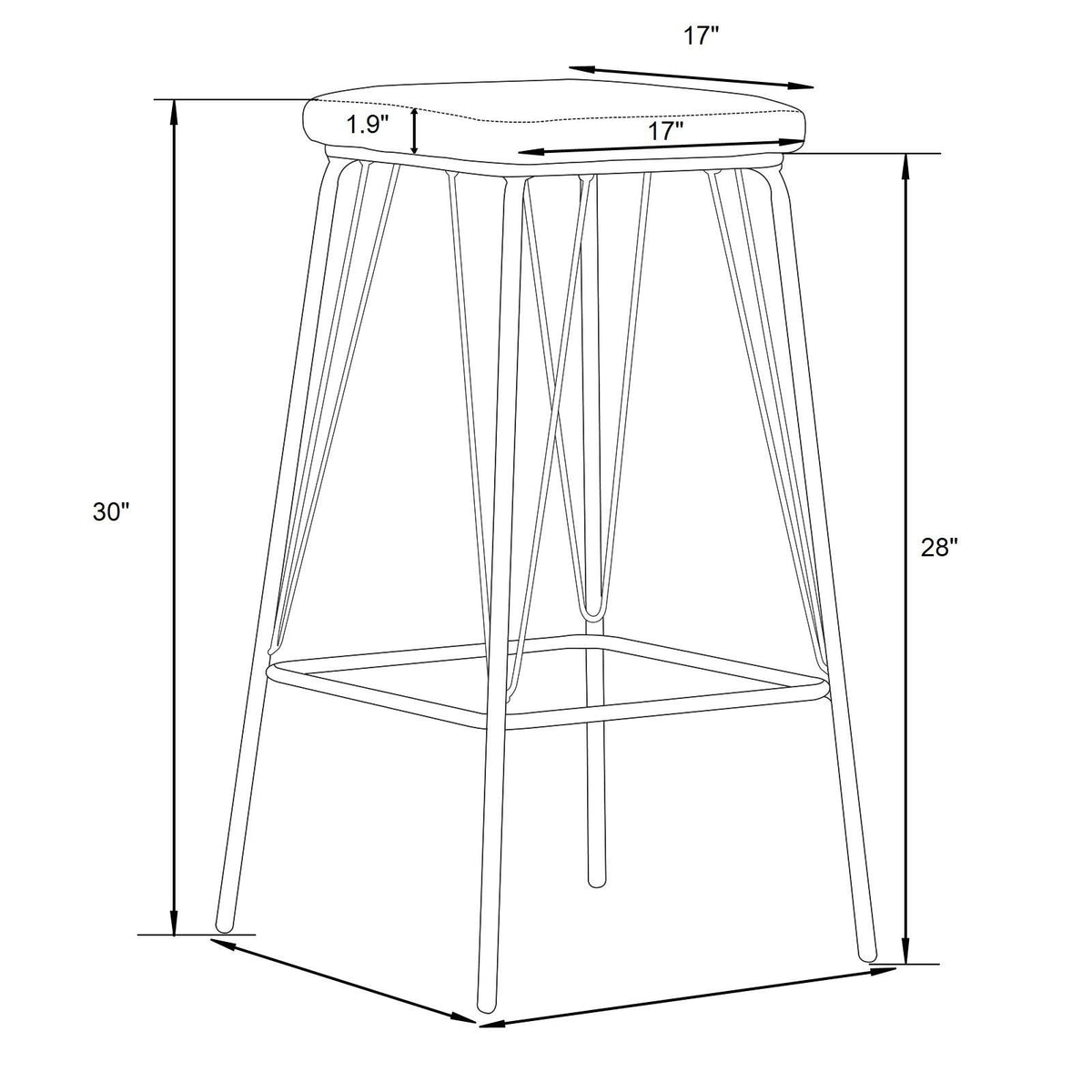 Charcoal Black Leather Bar Stool with Metal Frame, Set of 2 C2234
