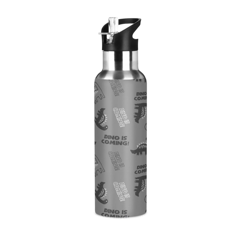 Gray Dinosaur Stainless Steel Insulated Water Bottle with Straw Lid V914