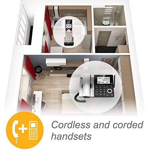 Silver/Black Corded/Cordless Phone with 3 Handsets O100