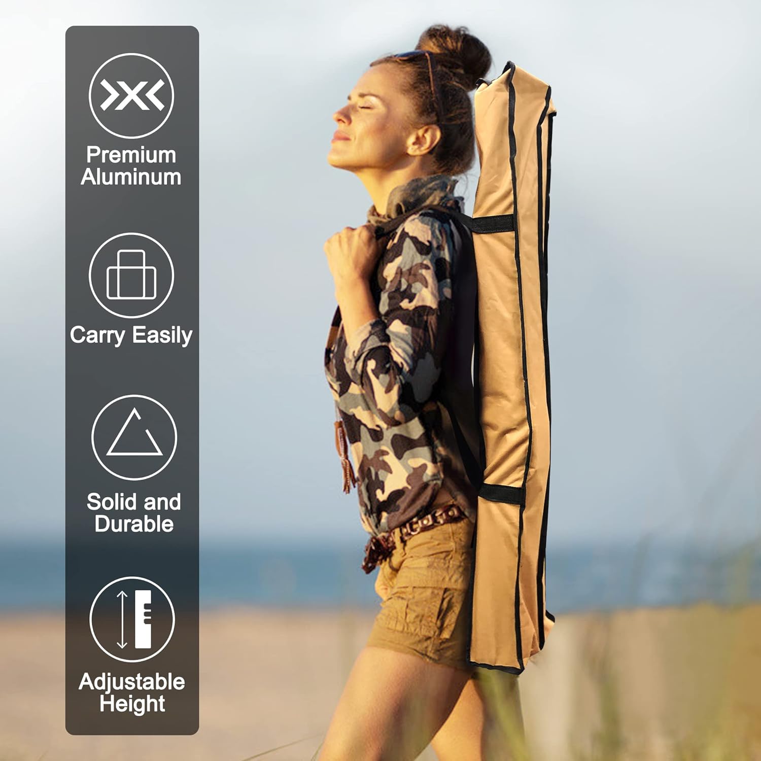 Folding Camping Table with Aluminum Legs Adjustable Height Roll Up Table with Mesh Layer U126