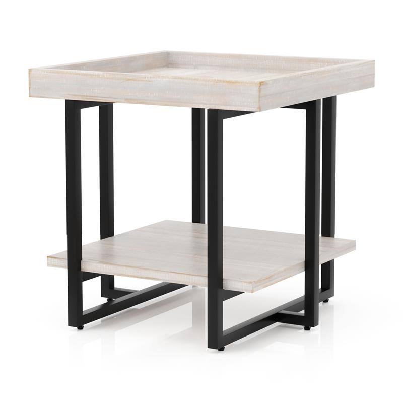 Antique White Wood 1-Shelf End Table L95660
