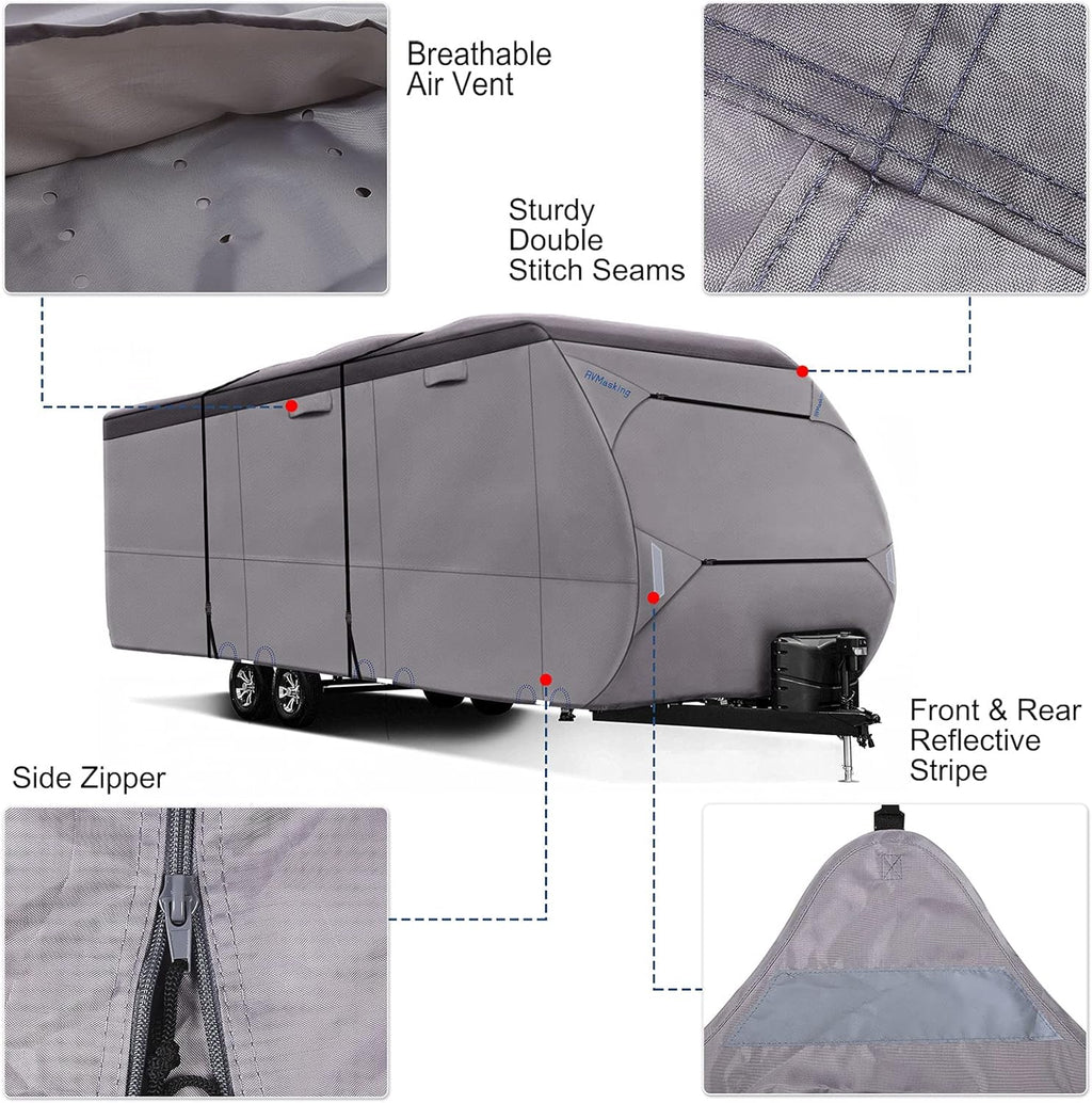 Waterproof 500D Travel Trailer Cover with 4 Tire Covers, Tongue Jack Cover M647