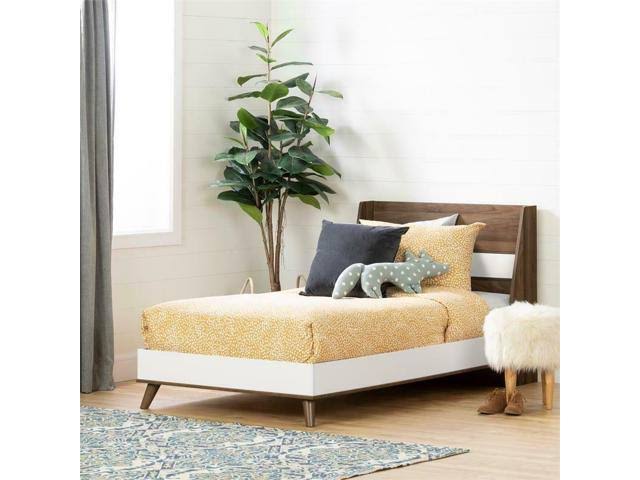 Twin Natural Walnut and Pure White Bed L247988
