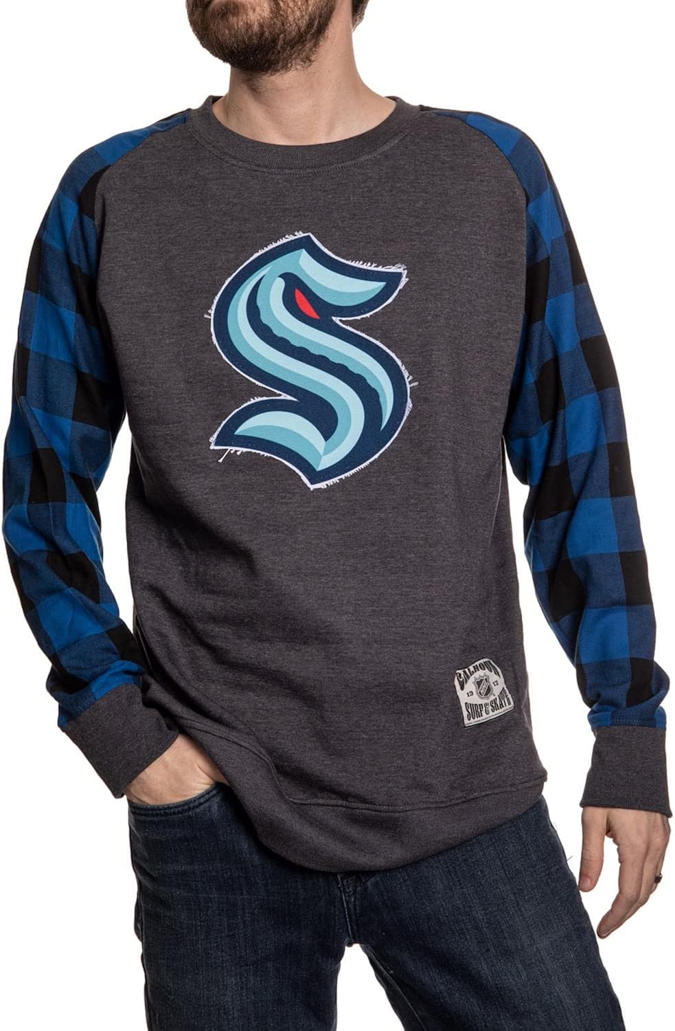 Men's Buffalo Plaid Raglan with Sewn On Frayed Patch K8986