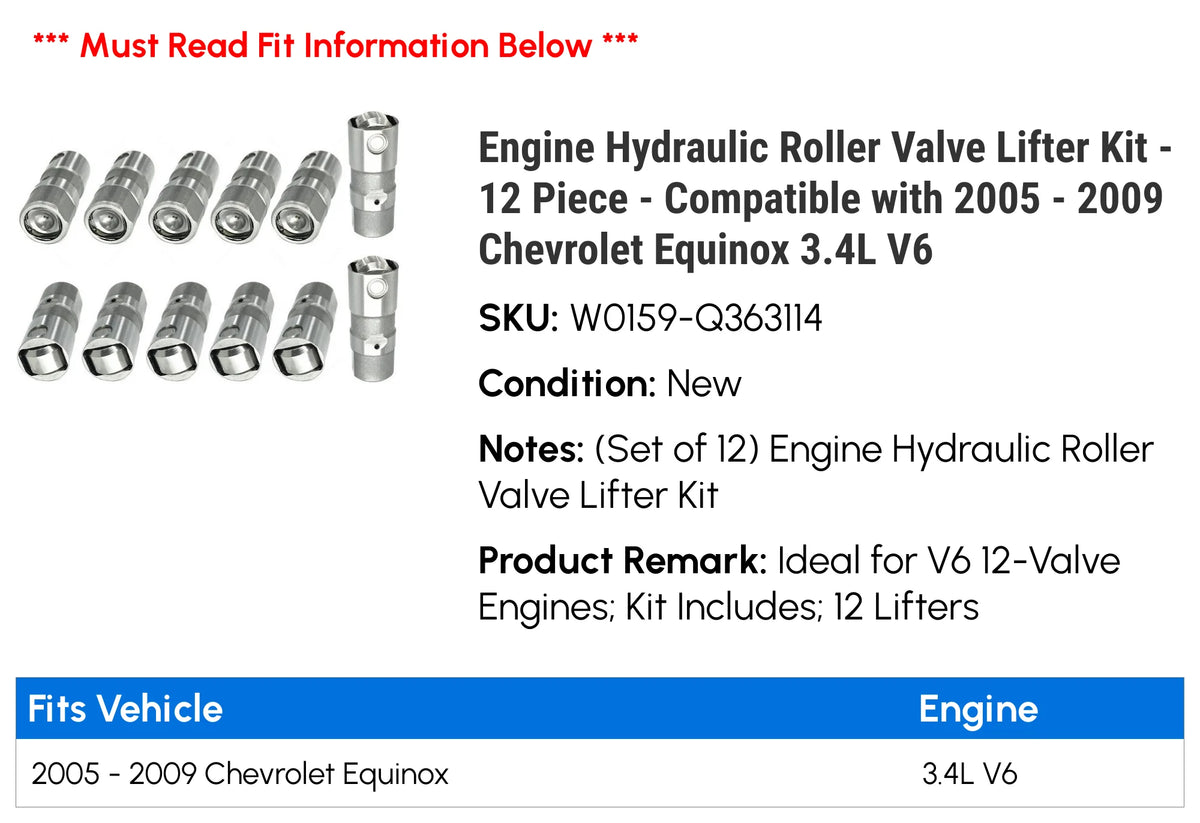 Engine Hydraulic Roller Valve Lifter Kit 12 Piece P184987