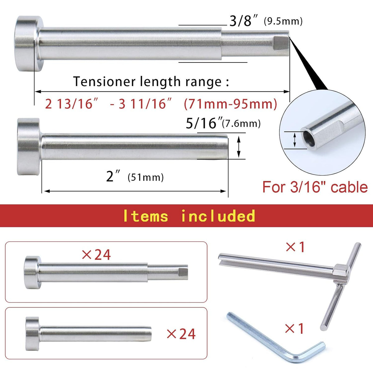 24Set Cable Railing Kit Invisible 3/16 T316 Stainless Steel Q30633