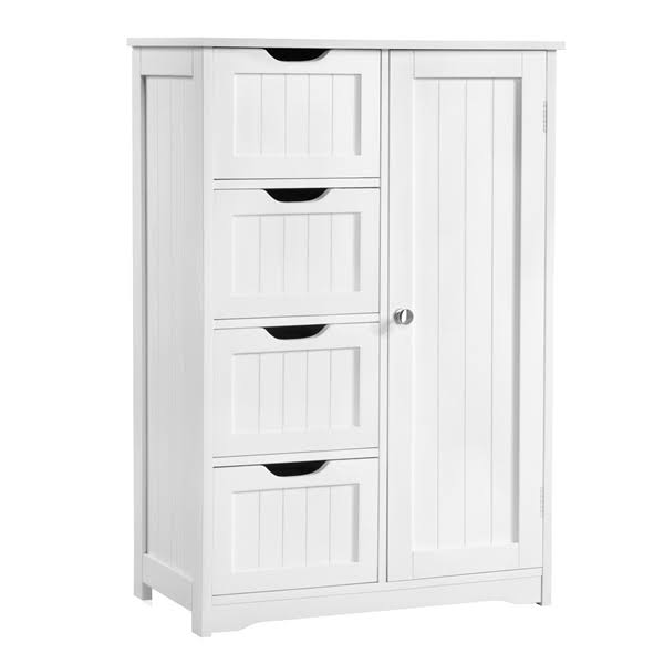 White Four Drawer Wooden Bathroom Floor Cabinet Q8561