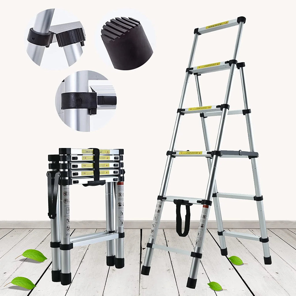 4.5FT A-Frame Aluminum Extension Ladder Anti-Slip 4+5 Steps Telescoping Collapsible Ladder Q78565