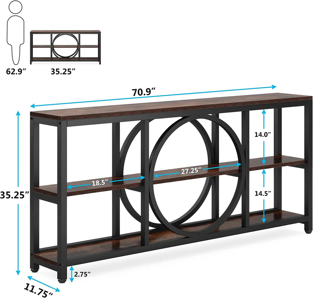 70.9 inch Narrow Console Table with 3 Tier Wood Storage Shelves Z411777