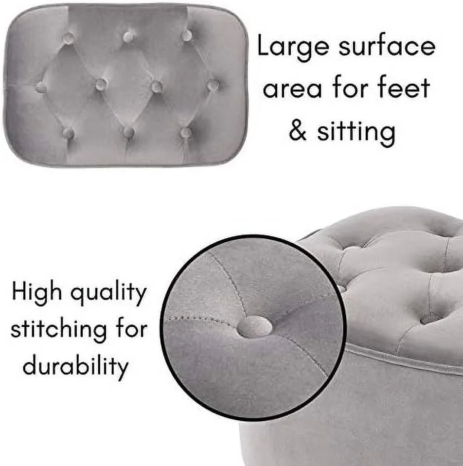 Grey Velvet Ottoman Foot Stool with Steel Legs A1252
