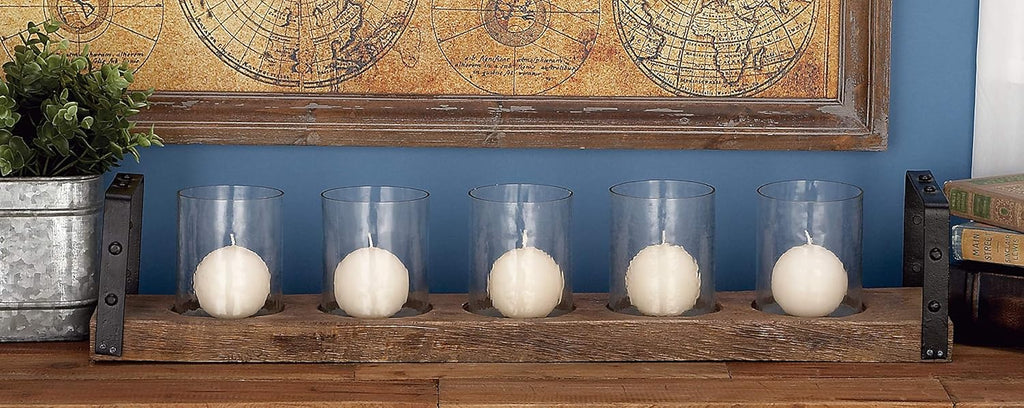 Wood Metal Glass Candle Holder, 28 by 5-Inch Pack of 2 N421