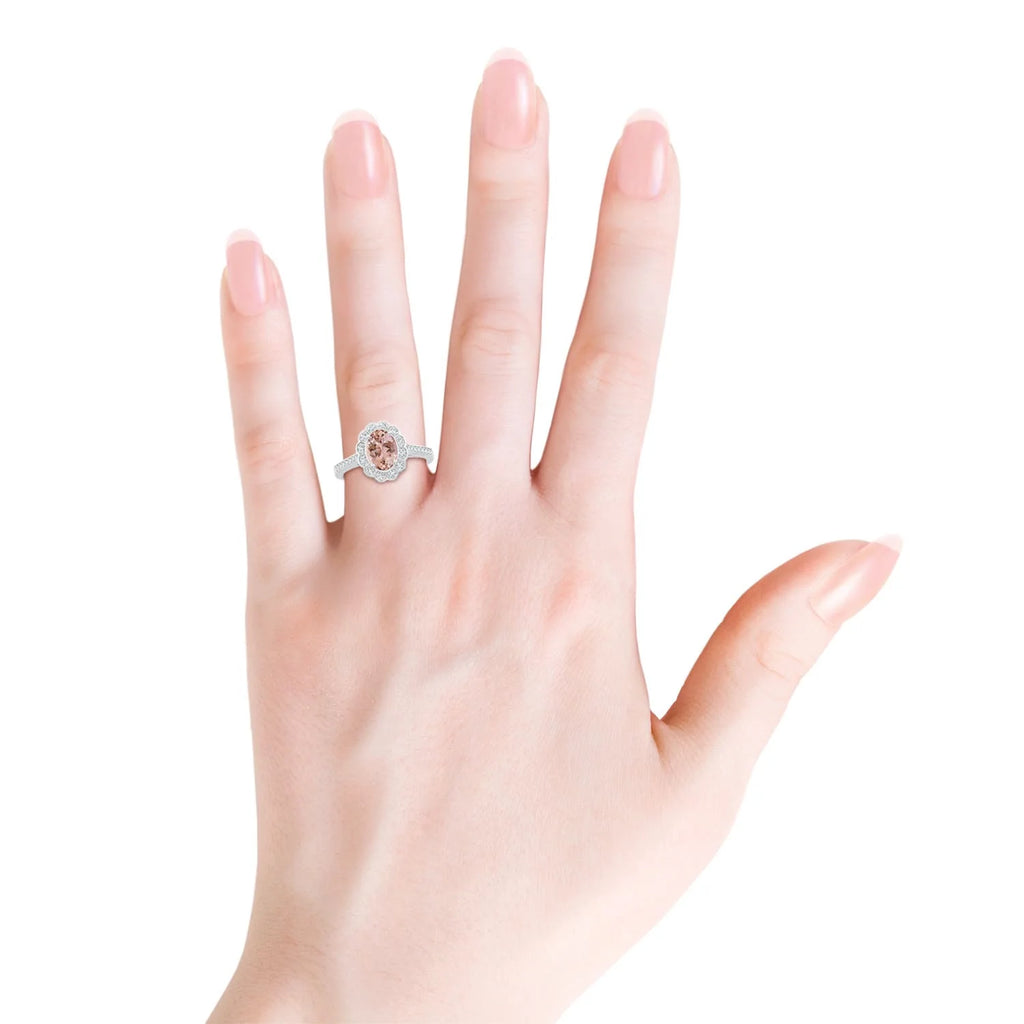 Natural Morganite Diamond Halo Ring in Platinum, Size 10.5 S73630