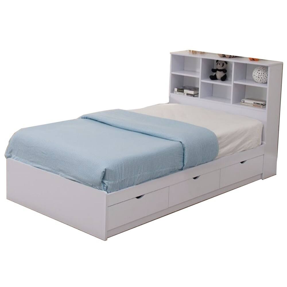 Snow White Finish Twin Size Chest Bed with 3 Drawers T86119