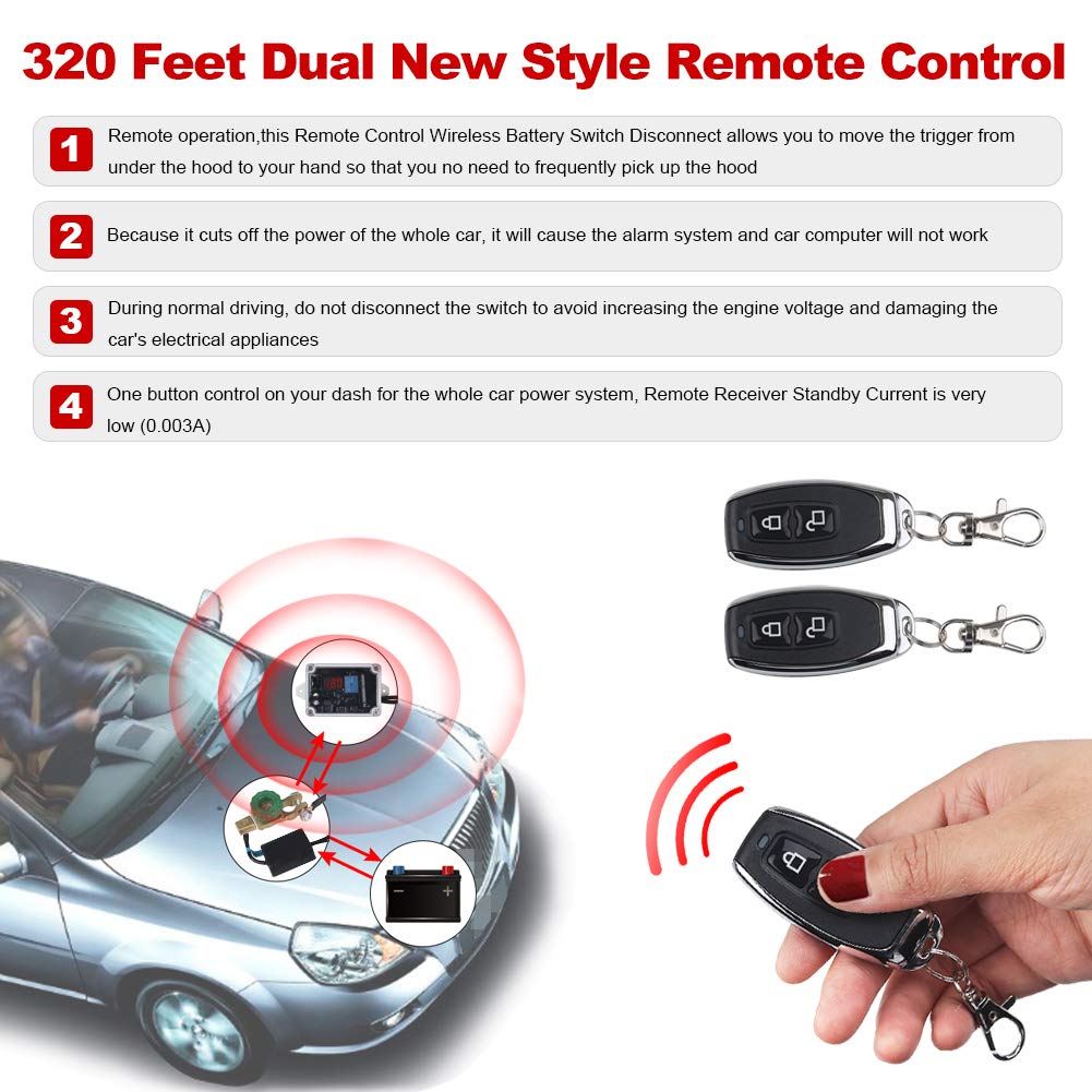 DC12V Wireless Remote Control Battery Disconnect Switch with LED Digital Voltmeter P5597