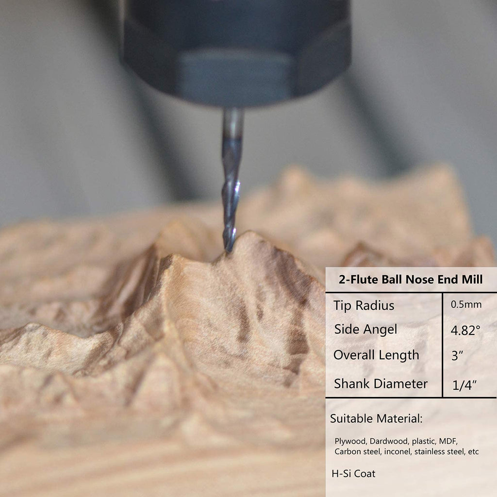 4Pcs Tapered Ball Nose End Mill 1/4 Shank 1.0mm Dia. 4.82 Deg CNC Router Carving Bits Pack of 2 I384929
