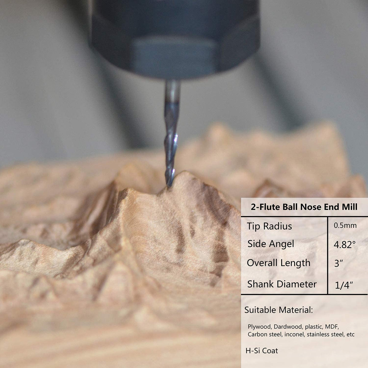 4Pcs Tapered Ball Nose End Mill 1/4 Shank 1.0mm Dia. 4.82 Deg CNC Router Carving Bits Pack of 2 I384929