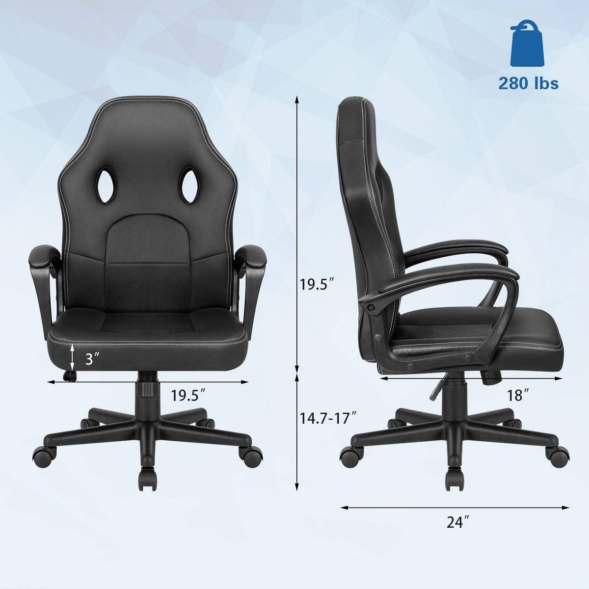 Black Leather High Back Ergonomic Swivel Gaming Chair O2876