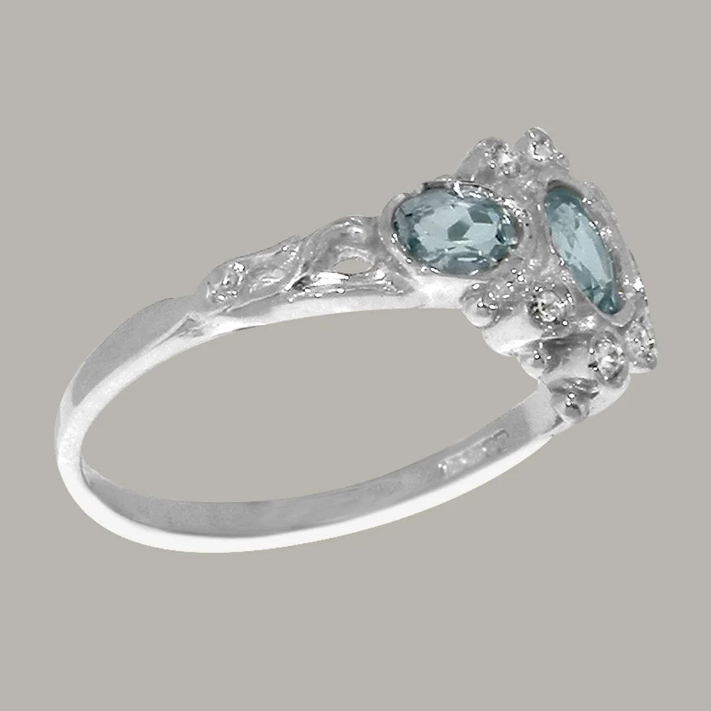 14k White Gold Aquamarine & Diamond Womens Ring O333935