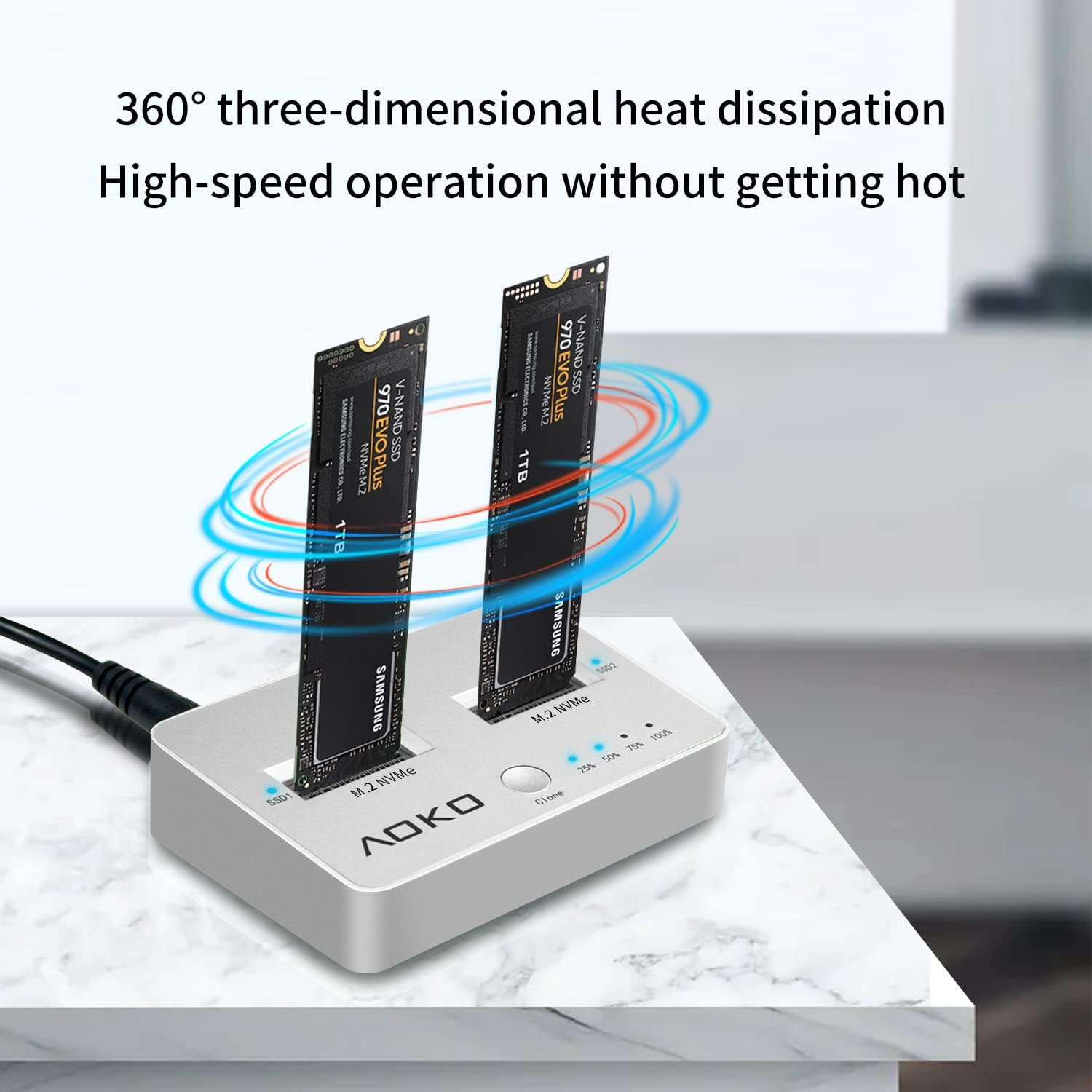 NVMe Dual-Bay Docking Station Clone Duplicator, USB C 3.2 Vertical External M.2 NVMe SSD Enclosure M32196