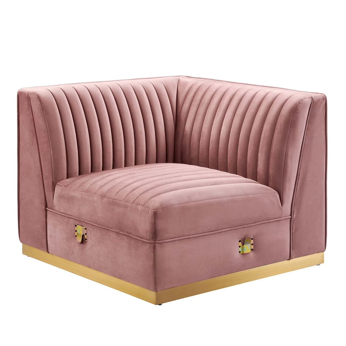 Dusty Rose Velvet and Stainless Steel Left Corner Chair H90251