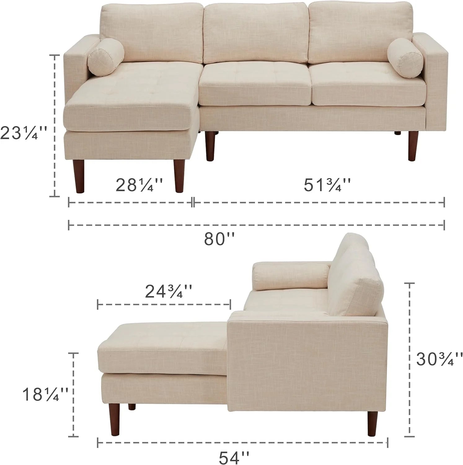 Beige Linen L Shaped Sectional Sofa with Reversible Chaise Y438