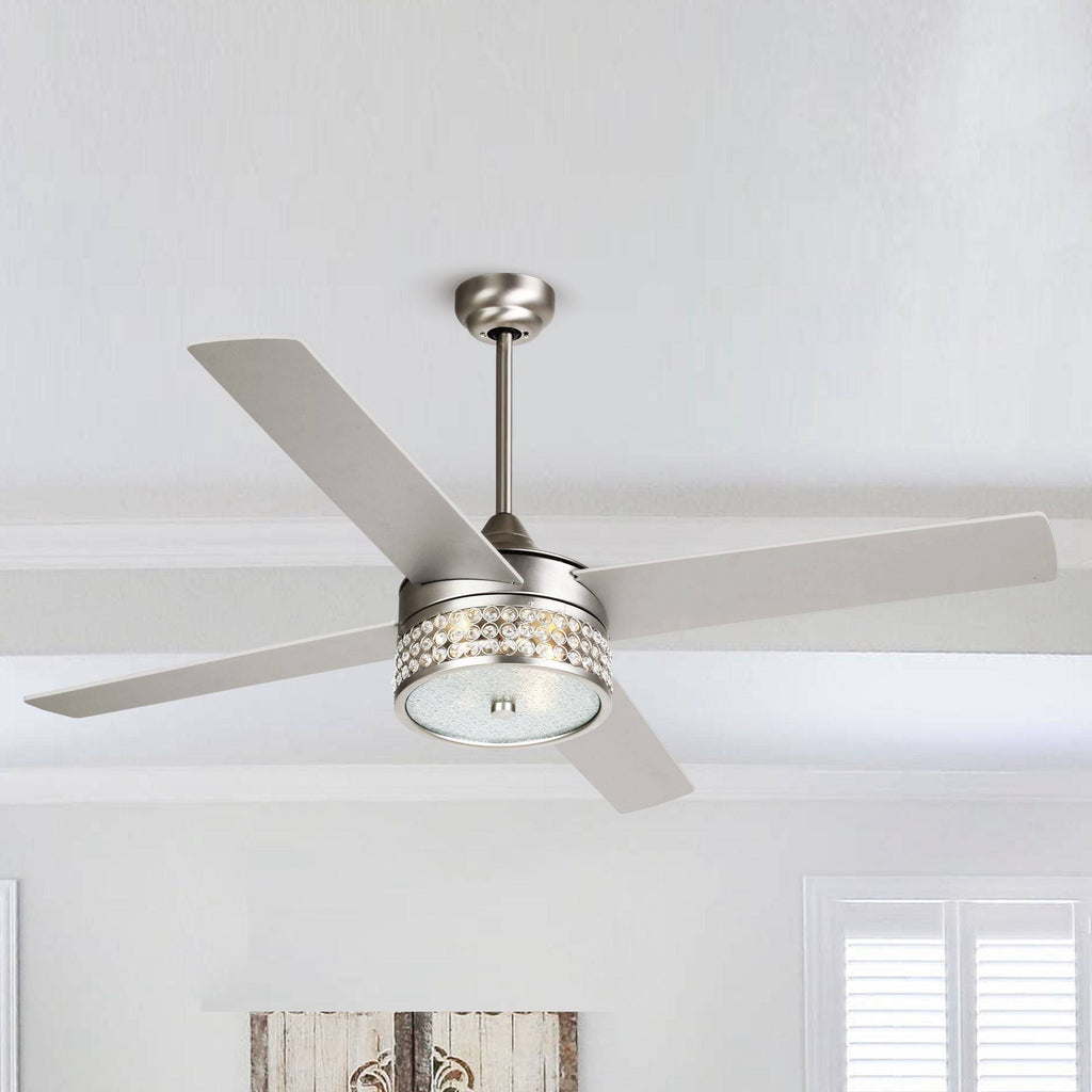 52-Inch Satin Nickel 4-Blades Ceiling Fan with Crystal Shade L716742