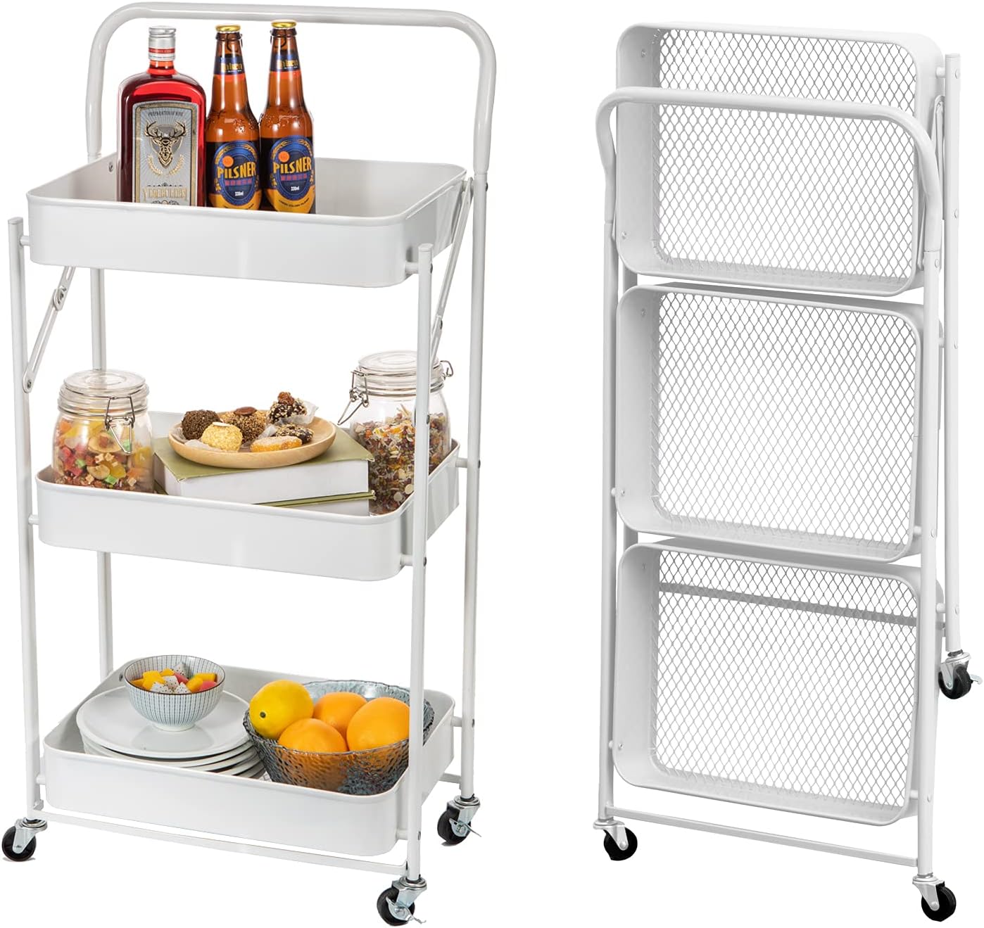 Pink 3 Tier Rolling Storage Cart with Wheels M7456
