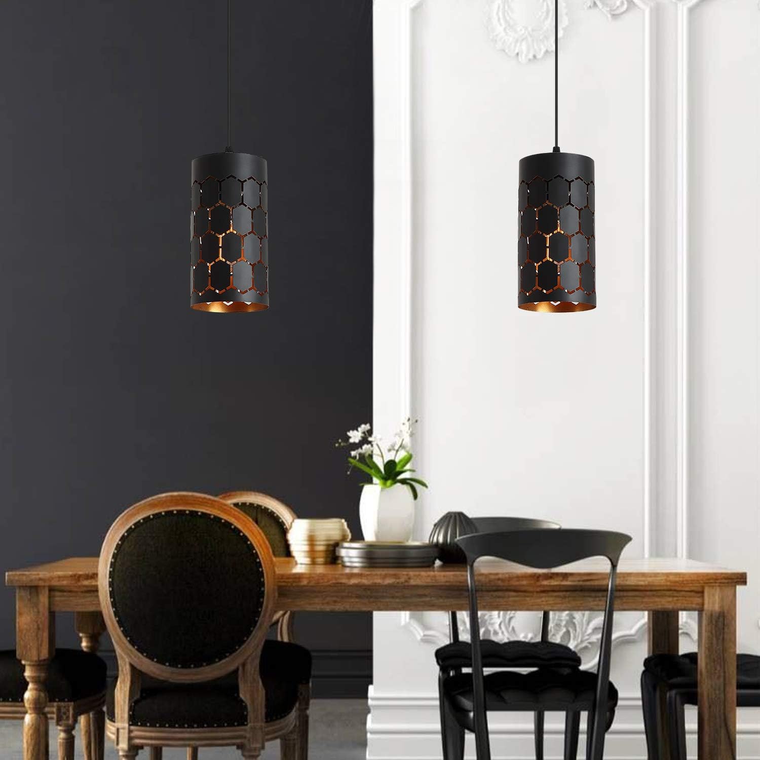 Gold Black Finish Metal Cage Mini Pendant Light F27702