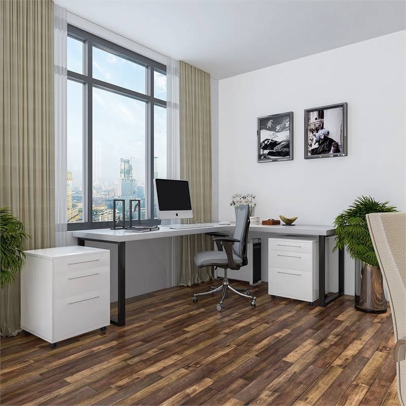 White Wooden Writing Desk Set V242034