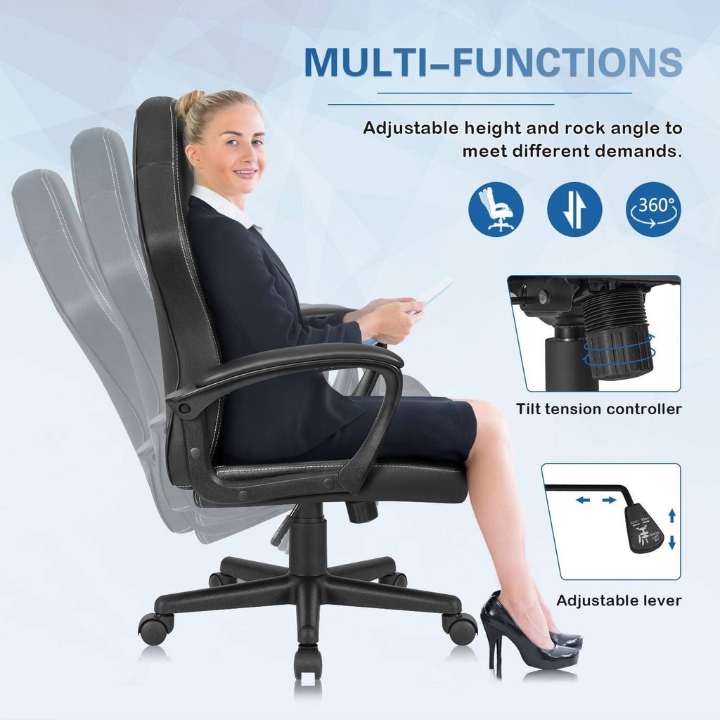 Black Leather High Back Ergonomic Swivel Gaming Chair O2876