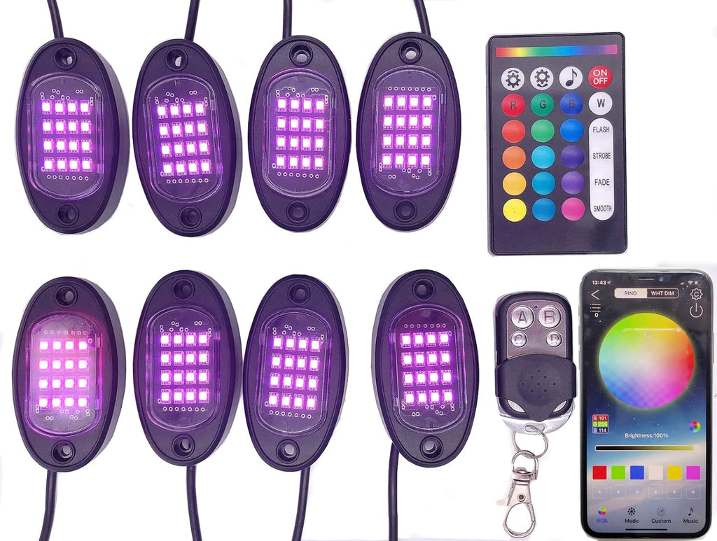 8 Pods RGB LED Rock Lights Multicolor Underglow Lighting Kit Waterproof Pack of 2 N2640